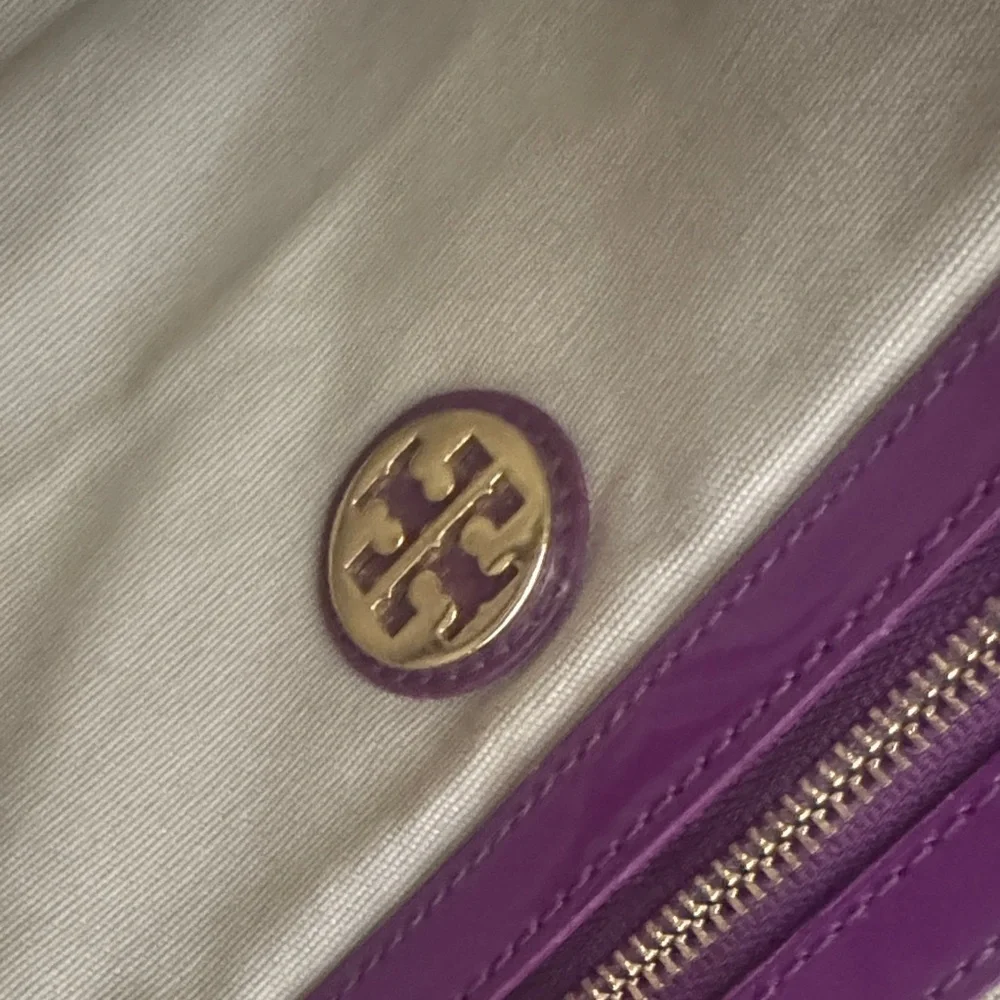 Tory Burch Purple Leather Logo Tote